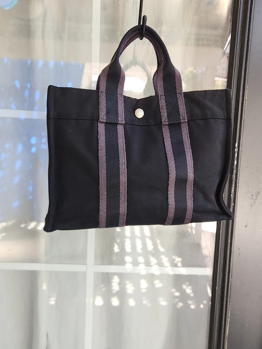 Hermes Black Canvas Bag with silver snap closure - Picture 8 of 16